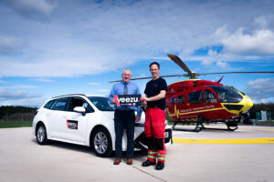 Graham Hoof pictured with a crew member from Midlands Air Ambulance Charity